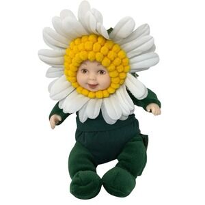 Vintage Anne Geddes Baby Daisy Flower Pot Doll Collectible Plush Beanie 90s‎ 00s